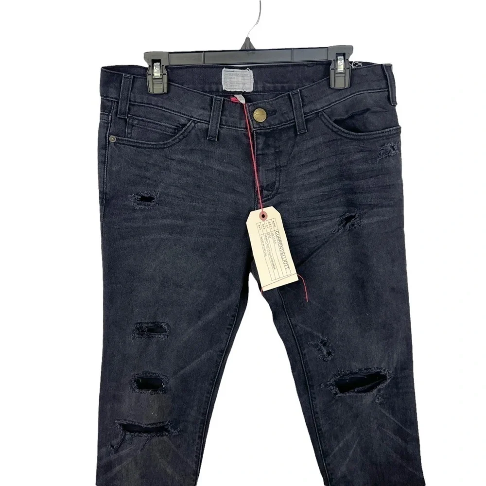 Current Elliott‎ The Skinny Distressed Black Jeans